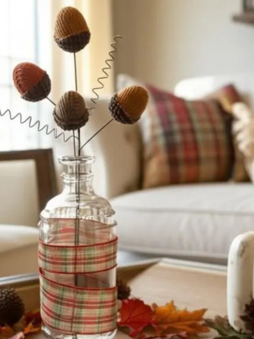 Woven Acorn Pick Holiday Autumn Thanksgiving Halloween Decoration Stems Acorns